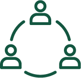 Grön symbol med tre personer som är sammanbundna av en cirkel